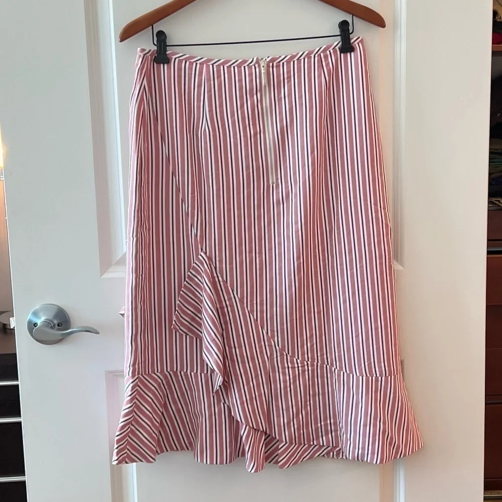 Ted Baker Corn Layered Striped Ruffle Hem Midi Pencil Skirt NWT